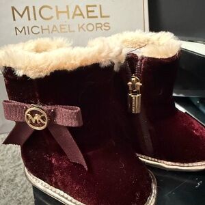 Michael Kors Velvet Maroon Baby Boots with Fur